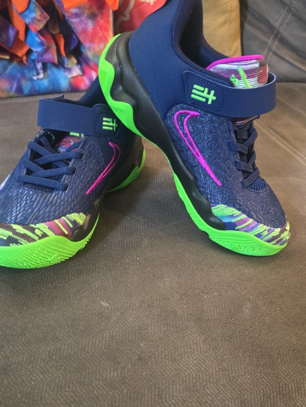 Nike Kids Navy Sneakers with Neon Green & Pink Accents